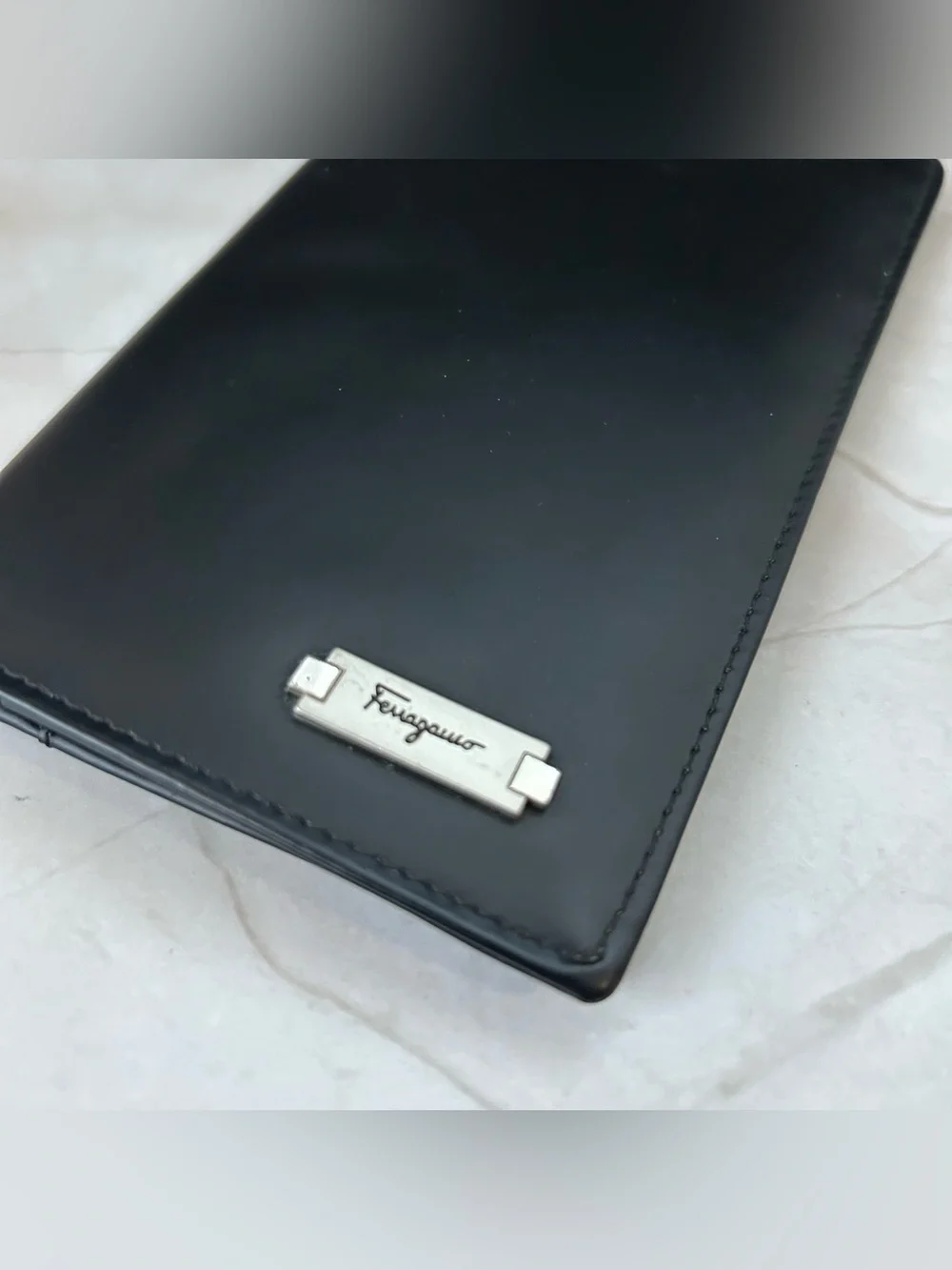 Salvatore Ferragamo Black Leather Card & Key Holder with Silver Plaque